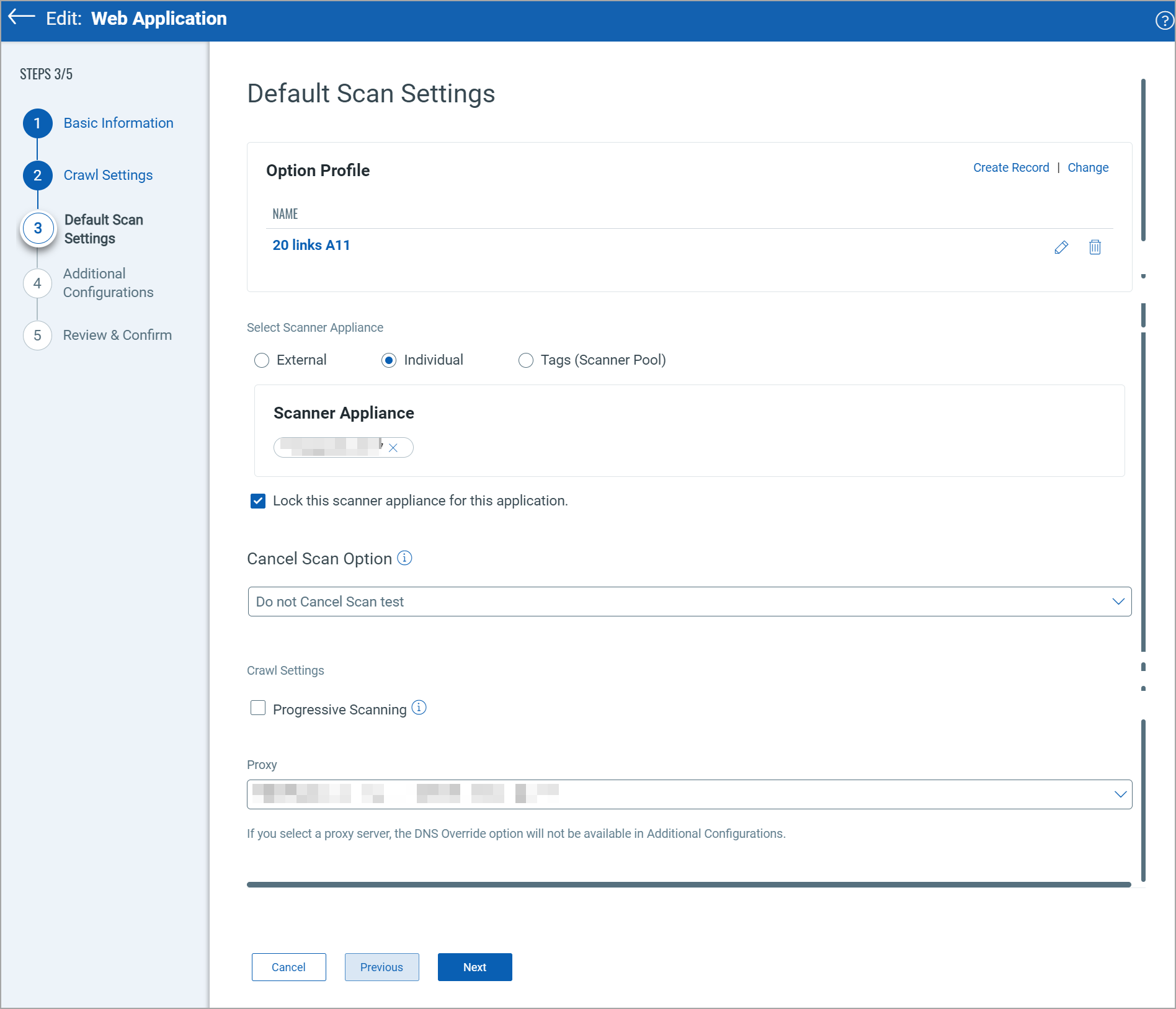 Default scan settings.